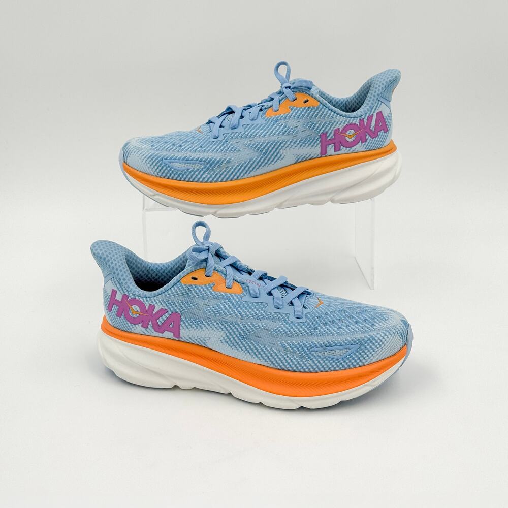 HOKA Clifton 9 Women’s 6.5B Airy Blue Ice Water Orange Running Sneakers 1127896 - Picture 2 of 14